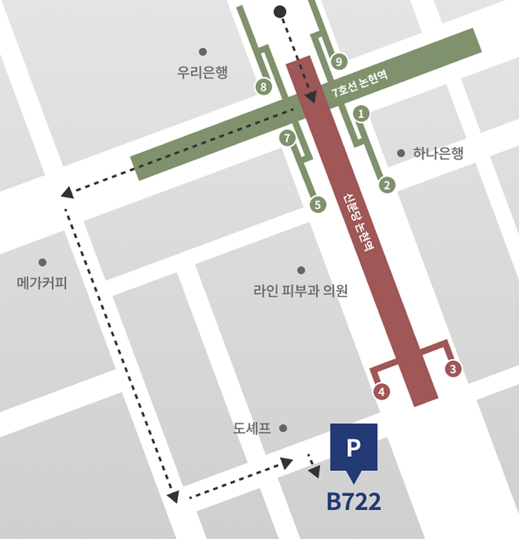 신사역 방면에서 오시는 경우 약도 이미지